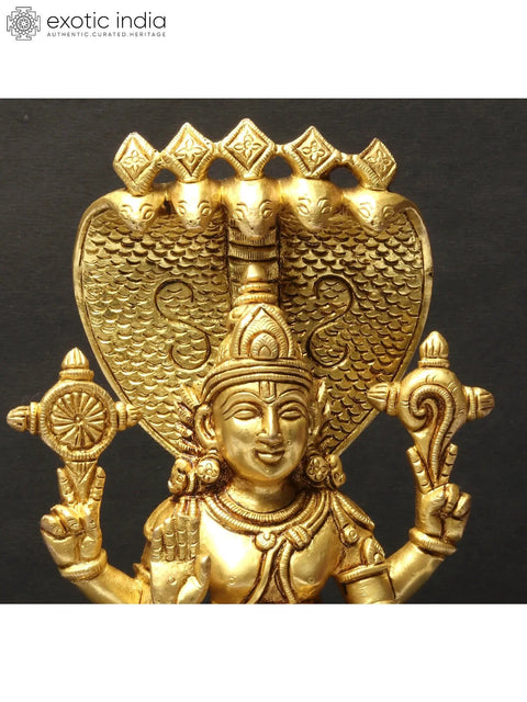 9" Vishnu Brass Statue Seated on Sheshnag