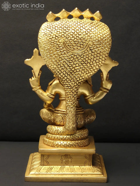 9" Vishnu Brass Statue Seated on Sheshnag