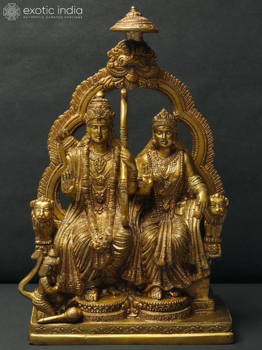 11" Ram Sita Brass Idol on Kirtimukha Throne for Pooja