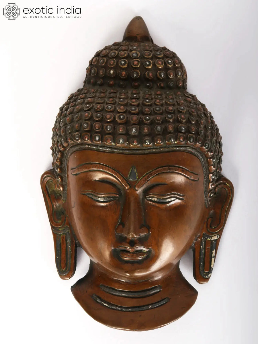 5" Buddha Head Brass Wall Hanging with Silver Copper Inlay