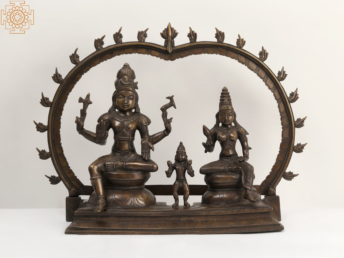 22" Brass Somaskandar Statue with Lord Shiva, Parvati and Kartikeya