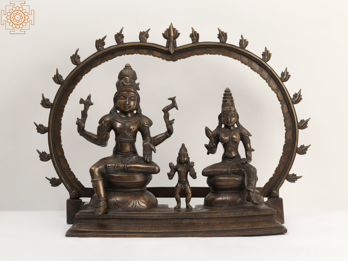 22" Brass Somaskandar Statue with Lord Shiva, Parvati and Kartikeya