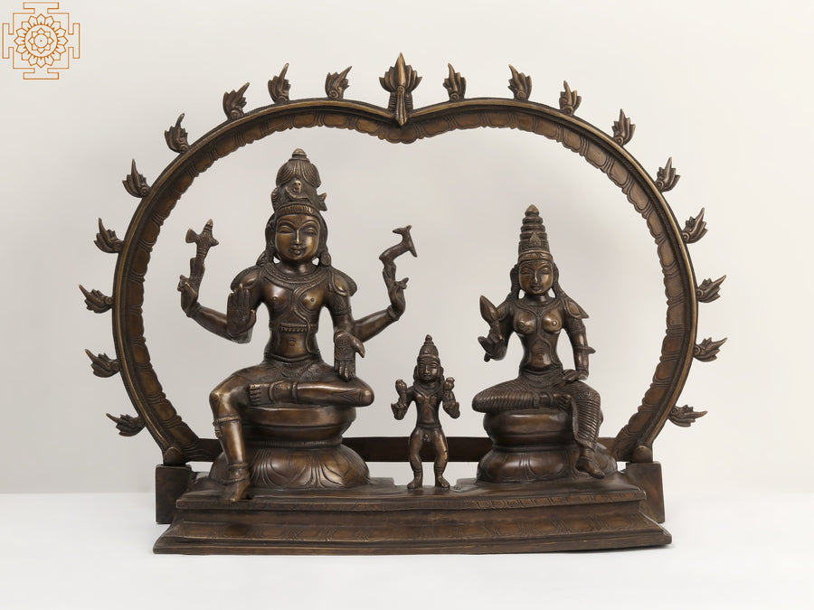22" Brass Somaskandar Statue with Lord Shiva, Parvati and Kartikeya