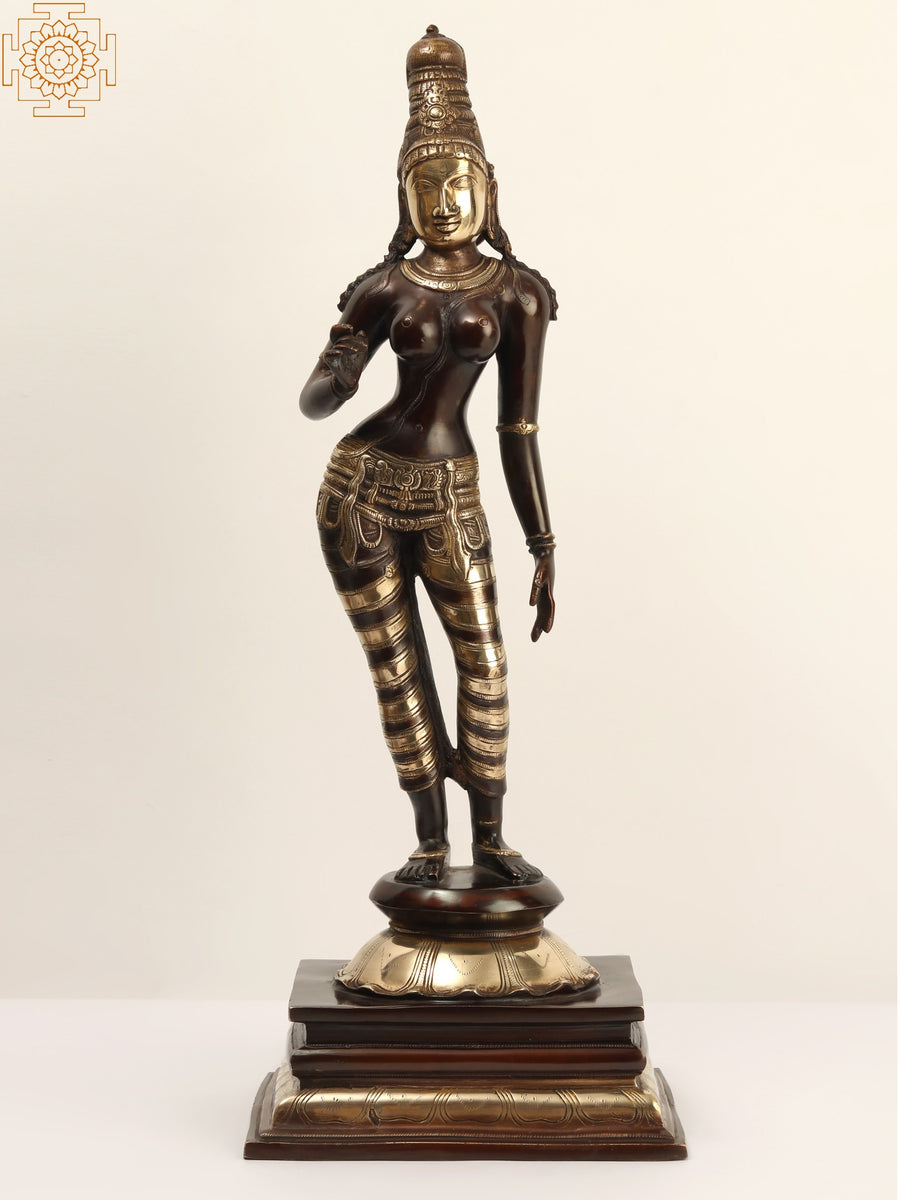 24" Brass Standing Goddess Uma Parvati Statue for Pooja