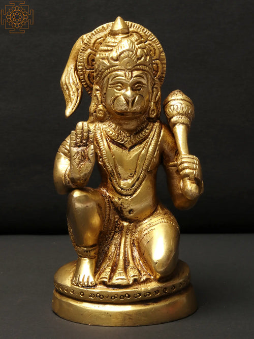 5" Brass Hanuman Idol for Pooja - Handmade Blessing Statue