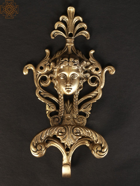 9" Brass Princess Girl Face Hook | Wall Hanging