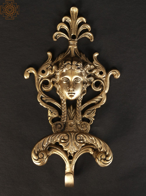 9" Brass Princess Girl Face Wall Hanging Hook