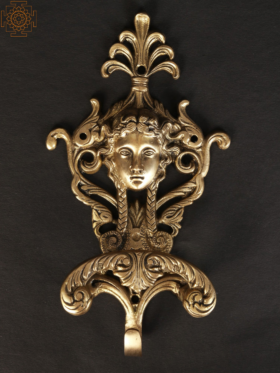 9" Brass Princess Girl Face Wall Hanging Hook