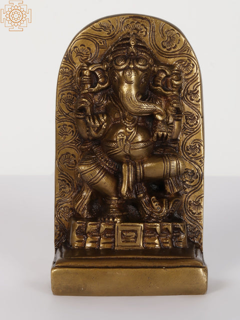 5" Small Dancing Ganesha Tablet | Brass Statue