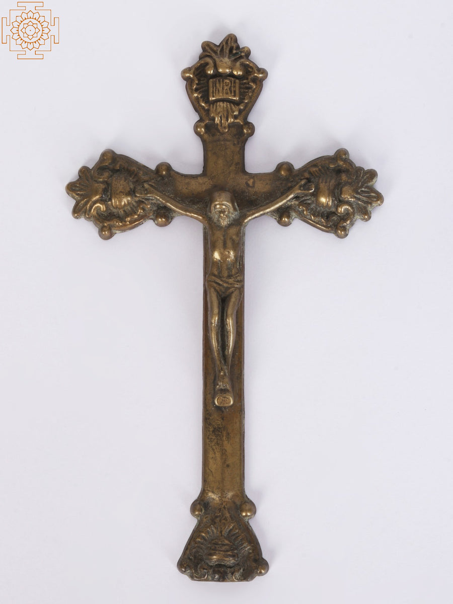 7" Brass Crucifix Idol of Jesus Christ on Cross