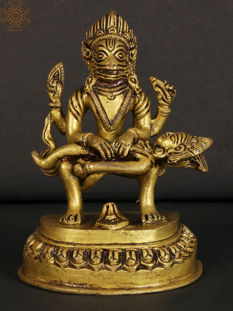 4" Small Lord Narasimha Idol Killing the Demon Hiranyakashipu