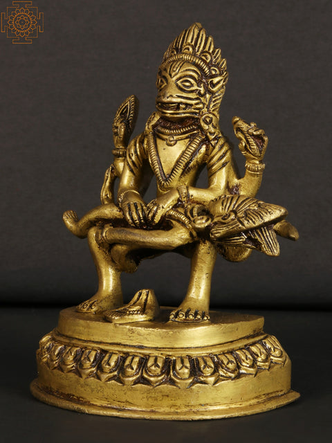 4" Small Lord Narasimha Idol Killing the Demon Hiranyakashipu