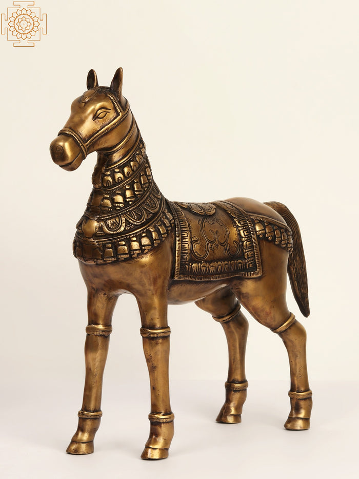 16" Brass Horse Statue for Home Decor