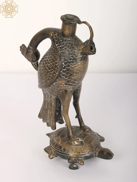 11" Crane on The Back of Tortoise | Hukka Base in Brass