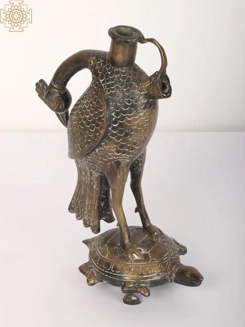 11" Brass Crane on Tortoise Hukka Base Statue