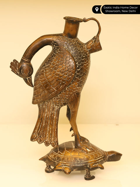 11" Crane on The Back of Tortoise | Hukka Base in Brass