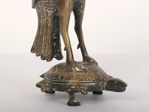 11" Crane on The Back of Tortoise | Hukka Base in Brass