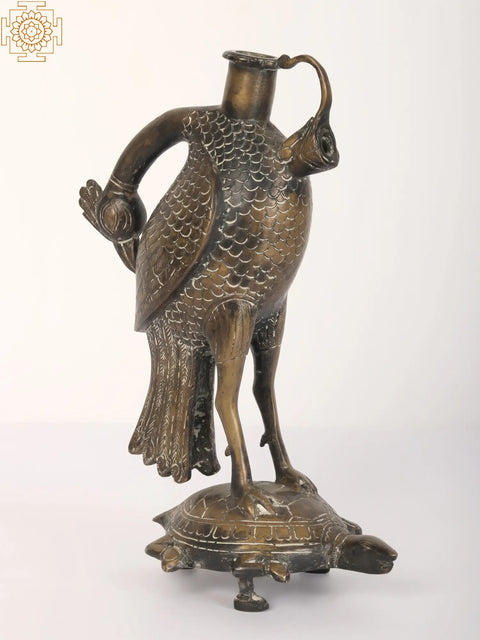 11" Crane on The Back of Tortoise | Hukka Base in Brass