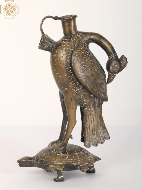 11" Crane on The Back of Tortoise | Hukka Base in Brass