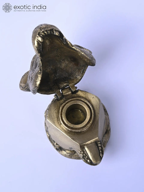4" Bear Design Ink Pot in Brass