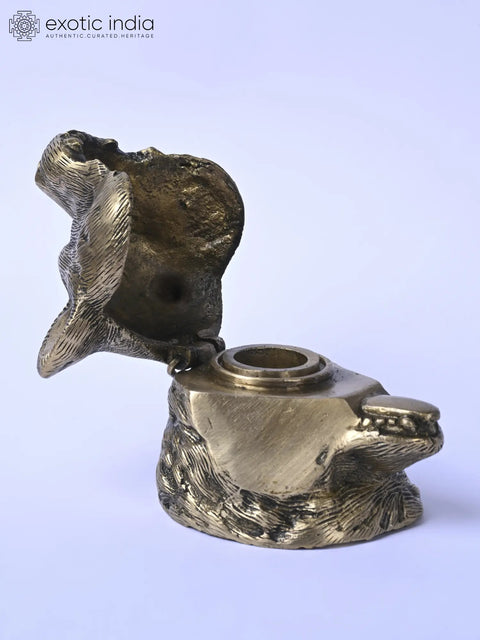 4" Bear Design Ink Pot in Brass