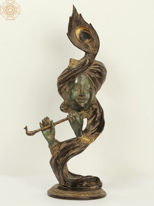 21" Modern Krishna Brass Idol Playing Flute for Home Decor