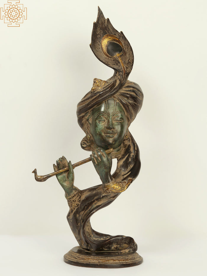 21" Modern Krishna Brass Idol Playing Flute for Home Decor