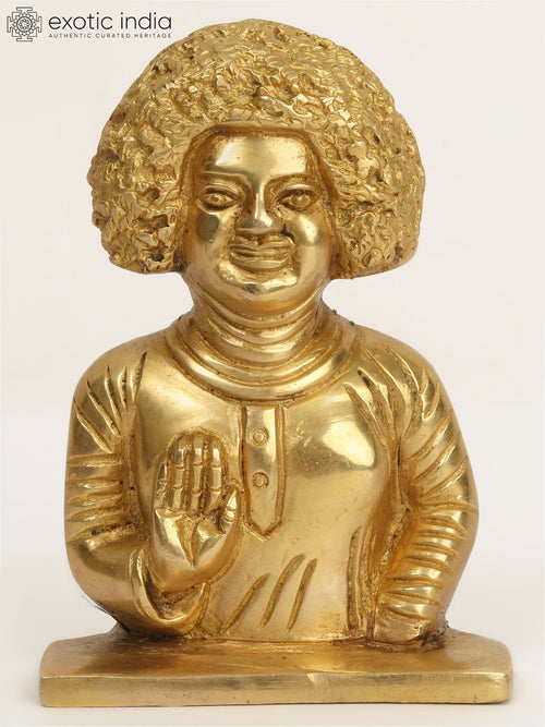 5" Sathya Sai Baba Brass Idol Bust for Home Pooja