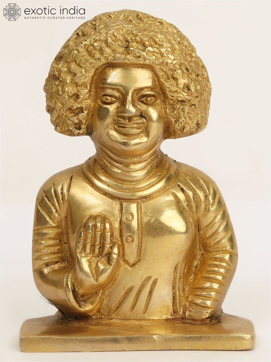 5" Sathya Sai Baba Brass Idol Bust for Home Pooja