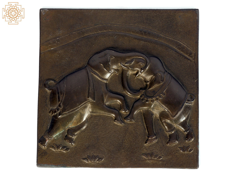 7" Two Fighting Elephants Brass Wall Hanging Statue