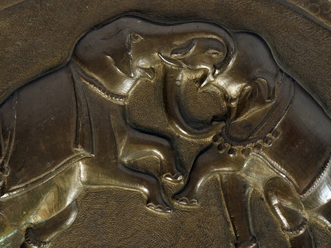 7" Two Fighting Elephants | Brass Wall Hanging Statue