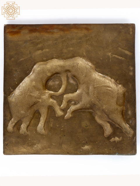 7" Two Fighting Elephants | Brass Wall Hanging Statue