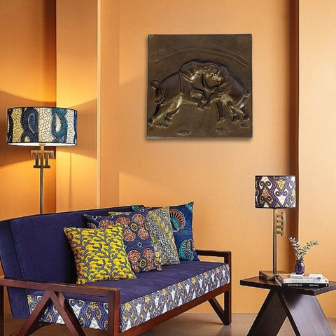 7" Two Fighting Elephants | Brass Wall Hanging Statue