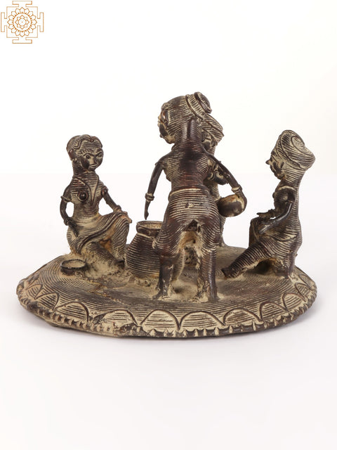 6" Community Meal | Tribal Brass Statue