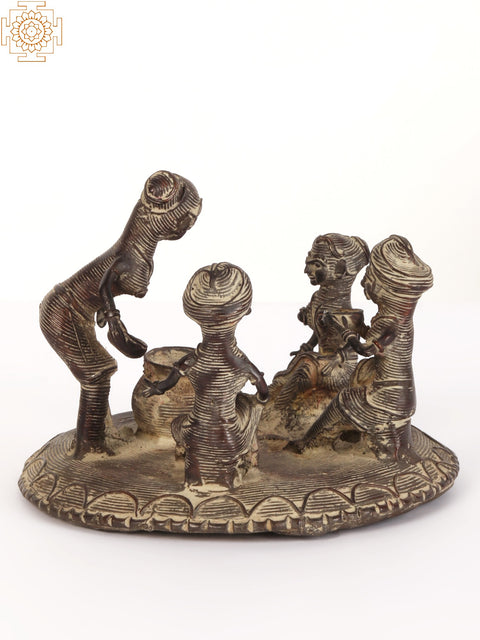 6" Community Meal | Tribal Brass Statue