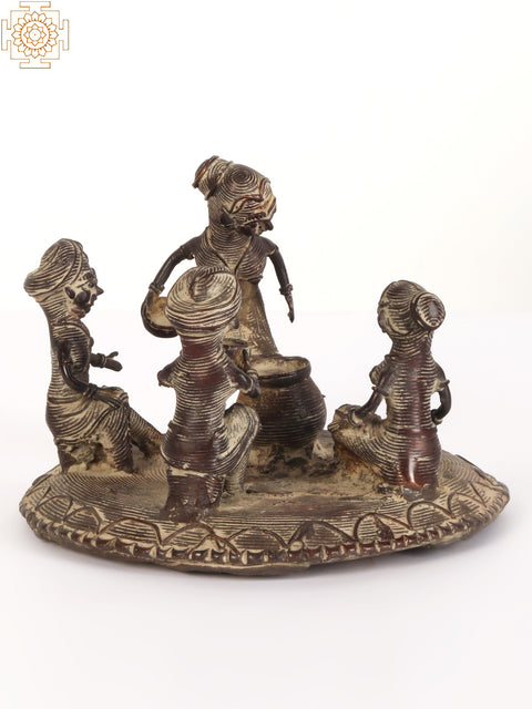 6" Community Meal | Tribal Brass Statue
