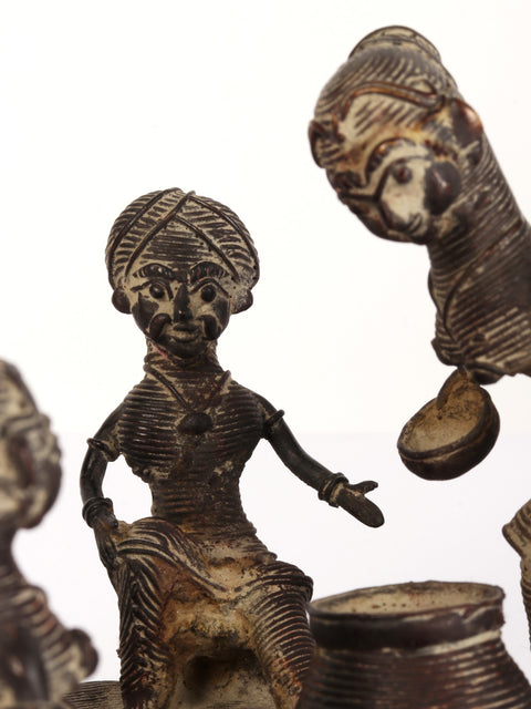 6" Community Meal | Tribal Brass Statue