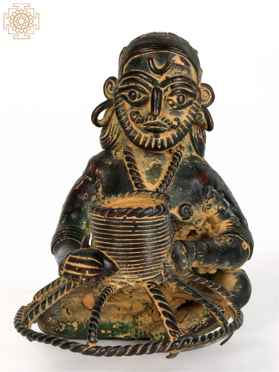 4" The Potter Tribal Brass Statue with Candle Stand Function