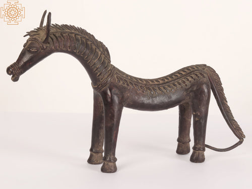 14" Stylized Tribal Horse Brass Statue Home Decor
