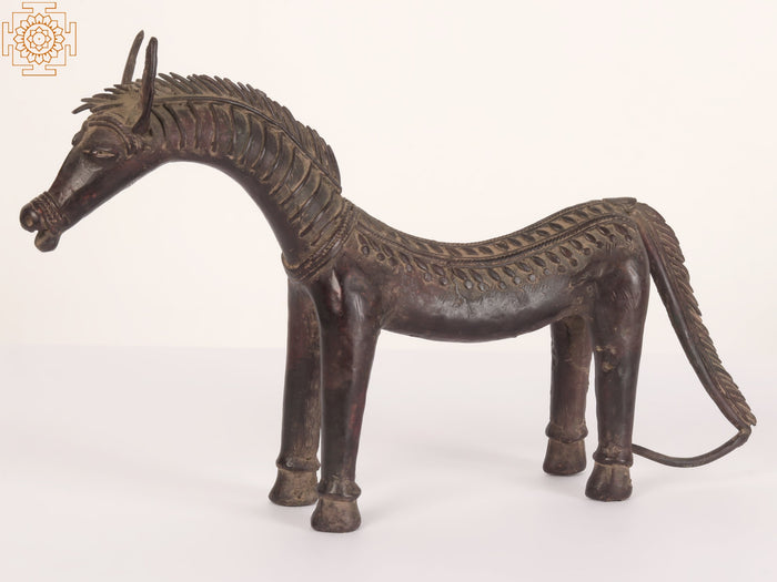 14" Stylized Tribal Horse Brass Statue Home Decor