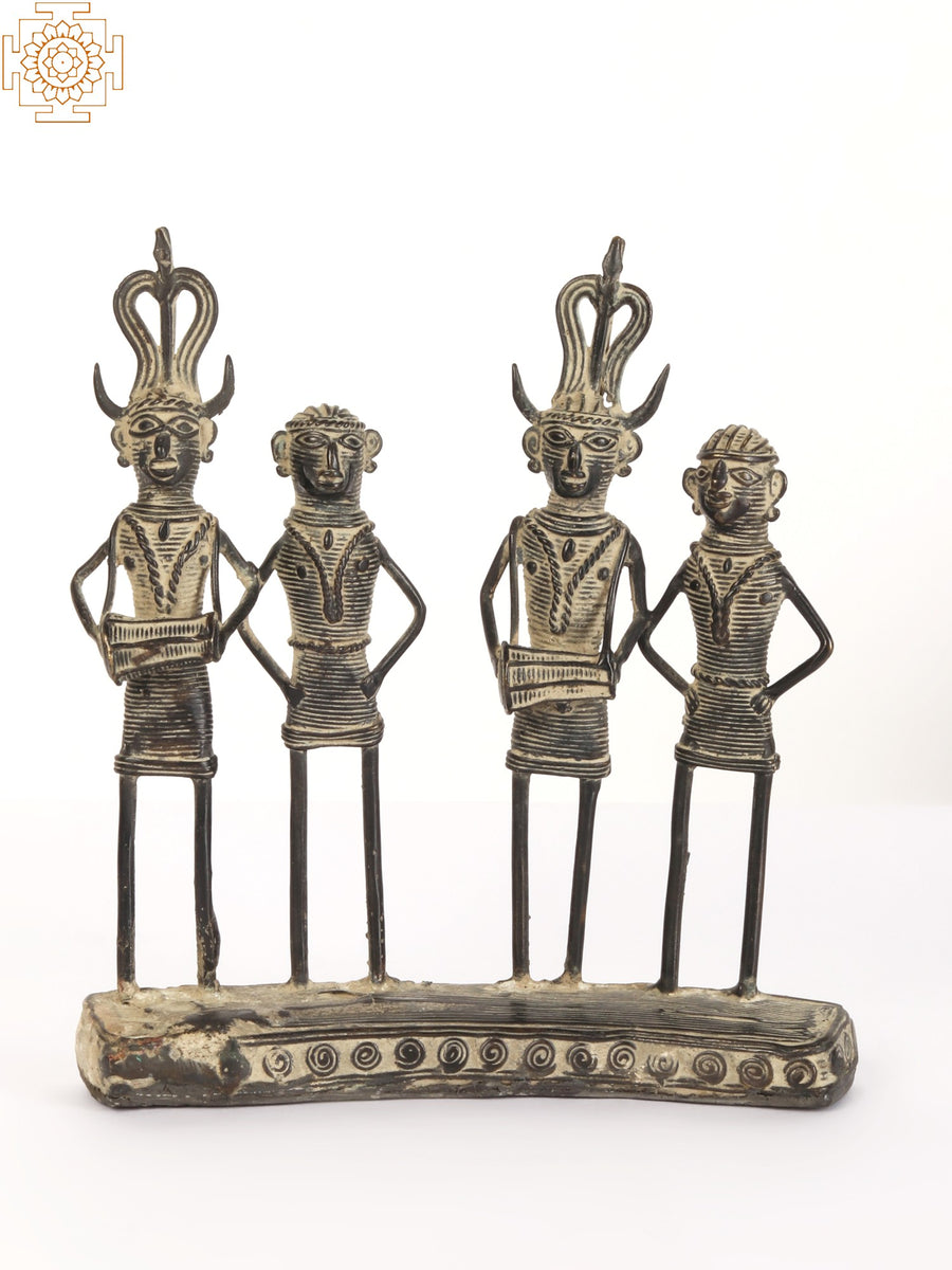 7" Two Tribal Couples Brass Statue Handmade