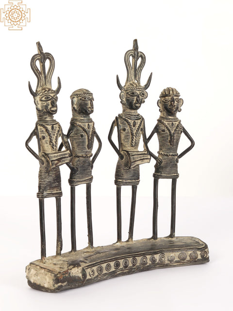 7" Two Tribal Couples Standing On a Common Base | Brass Statue