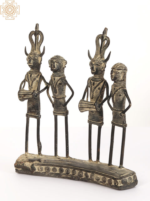 7" Two Tribal Couples Standing On a Common Base | Brass Statue
