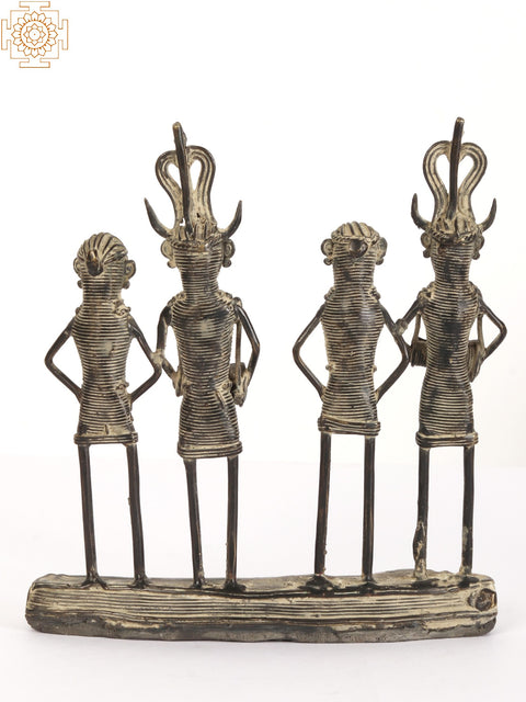 7" Two Tribal Couples Standing On a Common Base | Brass Statue