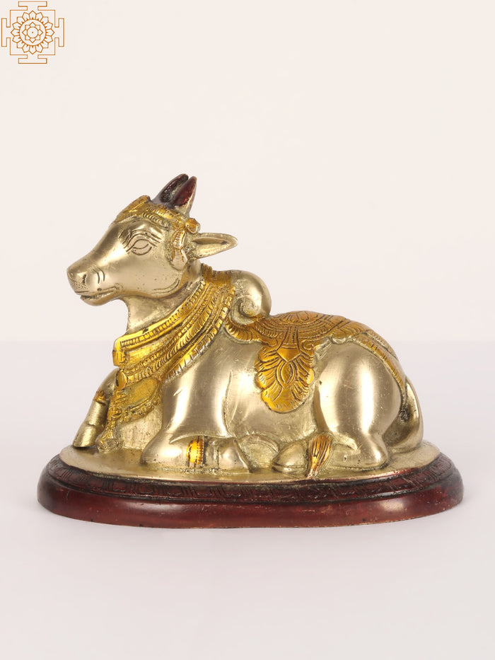 5" Handmade Brass Nandi Statue for Pooja - Lord Shiva's Vahana
