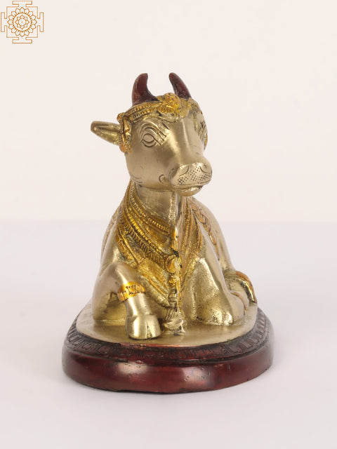 5" Small Decorated Nandi Statue in Brass- Vahana of Lord Shiva