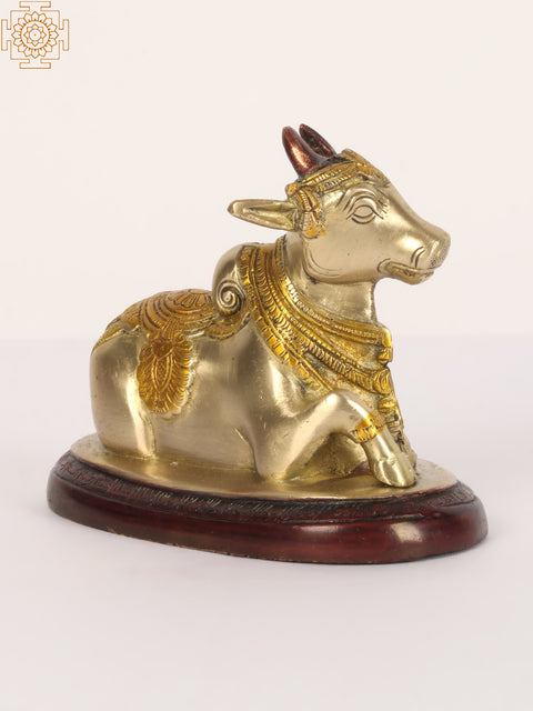 5" Small Decorated Nandi Statue in Brass- Vahana of Lord Shiva
