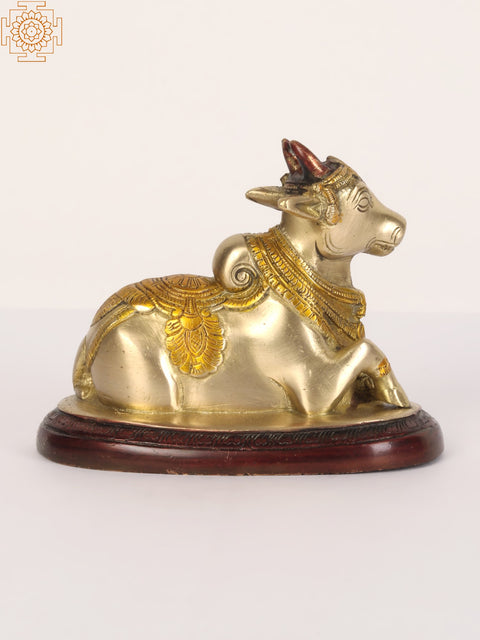 5" Small Decorated Nandi Statue in Brass- Vahana of Lord Shiva