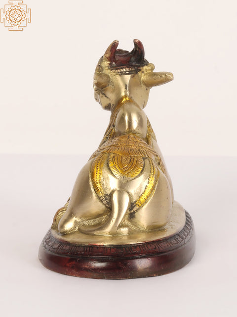 5" Small Decorated Nandi Statue in Brass- Vahana of Lord Shiva