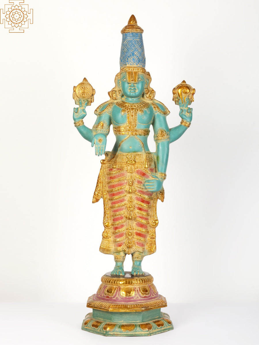 33" Standing Tirupati Balaji Venkateshvara Handmade Brass Statue